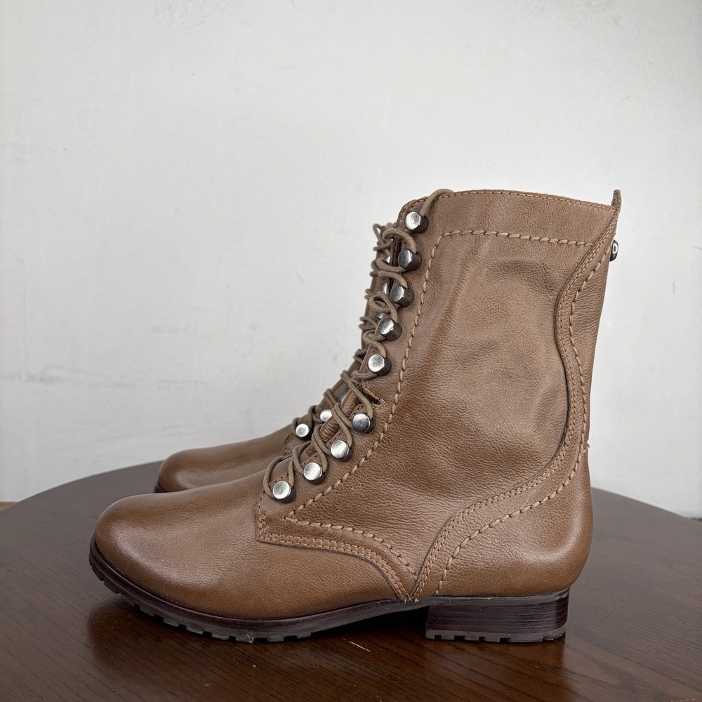 Schutz Boots Women's 8B Brown Leather Comfort Lace Up Combat Ankle Booties Lug